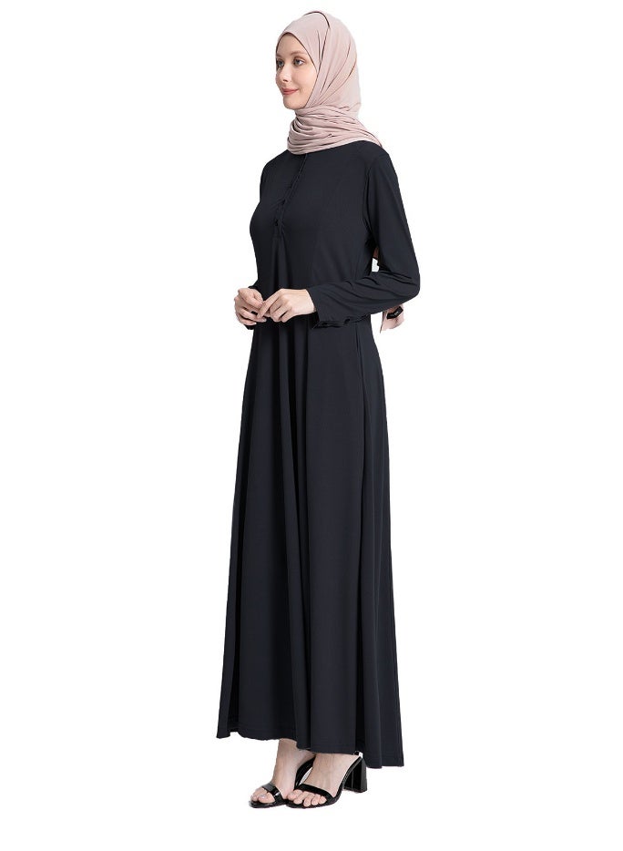 Women's Abaya Robe for Dubai & Middle East, Loose Fit Plus Size Long Sleeve Maxi Dress, Malaysian & Indonesian Outer Robe, Front Button Placket Design, Multiple Colors Available - Image 2
